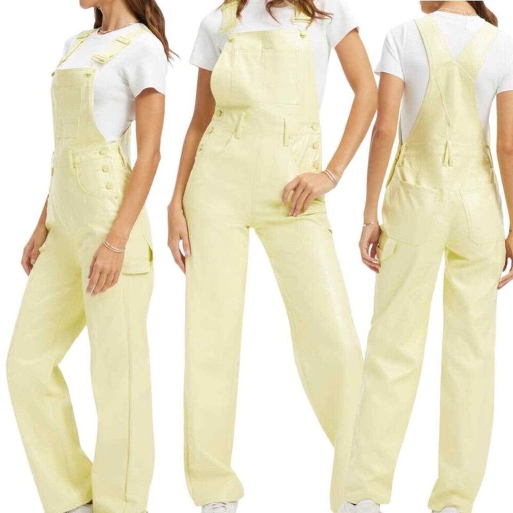 NWT Good American Better Than Leather Straight Leg Overalls in Key Lime Sz 10/30